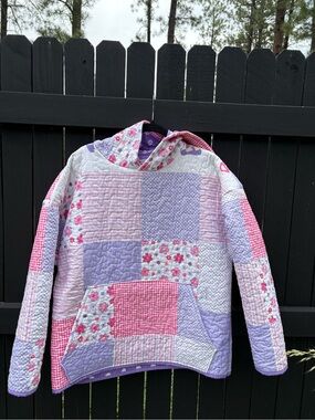 Women’s  Pink & Lavender Patchwork Hooded Pullover, Upcycled